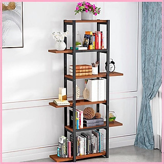 re0510 Kệ trang trí gỗ 6 tầng khung sắt - Kệ để đồ trang trí - Tủ kệ trang trí