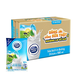 Thùng 24 Bịch Sữa Tiệt Trùng Dutch Lady Cô Gái Hà Lan Ít Đường (24X180ml)