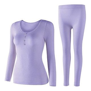 Cổ Tròn Nữ Cotton Nhiệt Đồ Lót Quần Áo Cotton Nhiệt Cho Nữ Nhiệt Bộ Dài Johns Ấm Phù Hợp Với Màu Dùng Thân Thiết - one size 40-65kg