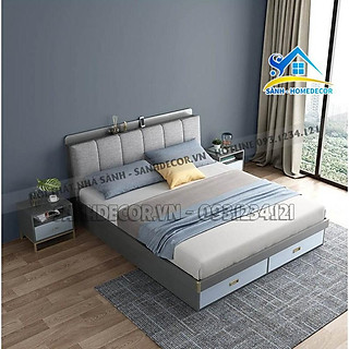 Giường ngủ gỗ bọc nệm thiết kế hiện đại, giường ngủ đẹp bọc nệm có hộc lưu trữ đa năng SG46 cao cấp