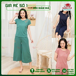 Đồ Bộ mặc nhà, bộ Đũi Lụa Lửng Cao Cấp Thêu Hoa, vải mềm mát mịn