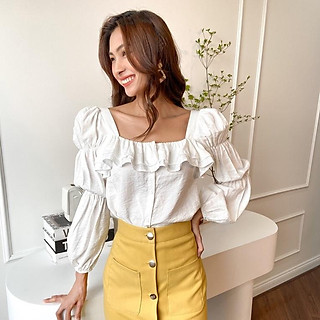 Áo Kiểu Cổ Vuông Tay Phồng EDINI - A1310