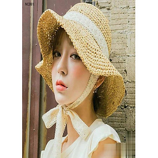Nón Đi Biển Form Mềm Màu Be Kèm Dây Ren - Mã NC061