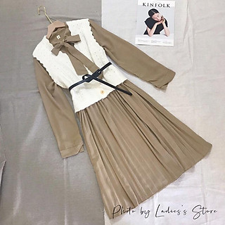 Set váy vintage gile len + váy + belt