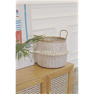 Giỏ Belly Giỏ cói trồng cây, đựng đồ giặt đan sợi thủ công có tay cầm phong cách Bắc Âu