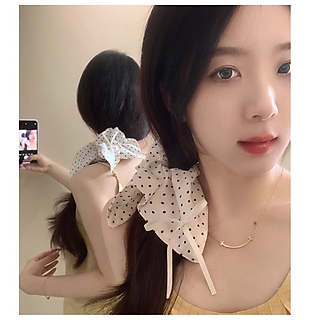 Chun cột tóc nữ họa tiết chấm bi nơ, dây cột tóc đính nơ xinh, kiểu dáng hình học độc đáo