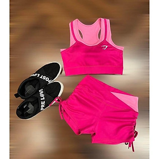 Set bộ đồ tập quần đùi rút dây áo bra phối màu tập gym, aerobic, nhảy thể dục,đi bơi biển bikini nữ hottrend hit hot