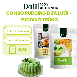 Combo Pudding Dưa Lưới 1Kg+ Pudding Trứng 1Kg Déli - chuyên dùng làm topping trà sữa - thơm béo, mềm mại