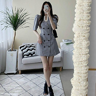 Đầm Caro Cổ Vest