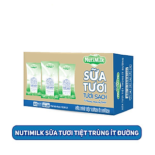 Thùng 48 bịch NutiMilk Sữa tươi 100 điểm - Sữa tươi tiệt trùng Ít đường Bịch 220ml TU.STIDB220TI NUTIFOOD