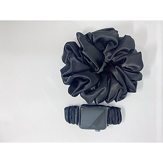 Combo dây đồng hồ apple watch và scrunchies dây cột tóc, buộc tóc vải satin lụa ĐEN