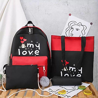 Cặp học sinh 4 món giá rẻ, cặp đi học 4 món, cặp học sinh nữ, ba lô nữ đẹp, balo MY LOVE
