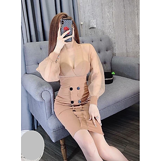 Đầm Body Phối Voan kiếng Tay Bo