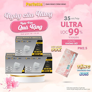 Combo 3 hộp Khẩu trang y tế 4 lớp Perfetta Ultra Lọc bụi, kháng khuẩn, kháng vi rút, lọc bụi mịn 2.5pm (35 cái/hộp)