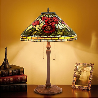 Đèn bàn trang trí DandiHome - đèn kính màu họa tiết hoa poppy phong cách Tiffany tân cổ điển