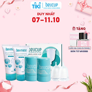 Combo 2 sản phẩm chính hãng Cốc Nguyệt San BeUCup, Cốc Nguyệt San Siêu mềm 100% Silicon y tế Wacker Đức