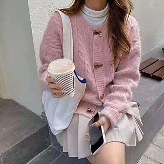 Hàng Sẵn_Áo khoác len nữ cardigan mới hàn quốc áo khoác len thừng xoẵn khuy sừng phong cách Hàn