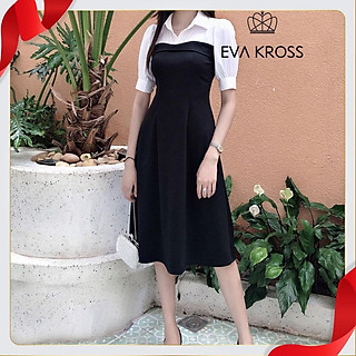 Đầm đen thiết kế cổ sơ mi EKS105