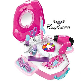 Vali kéo trang điểm đồ chơi cho bé (vali kéo hồng 0235)