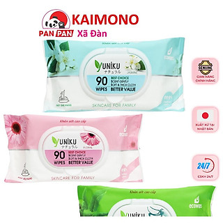 Khăn ướt nha đam không mùi, hương trà xanh, hương hoa, hương nhài 20,90 tờ YUNIKU Nhật Bản