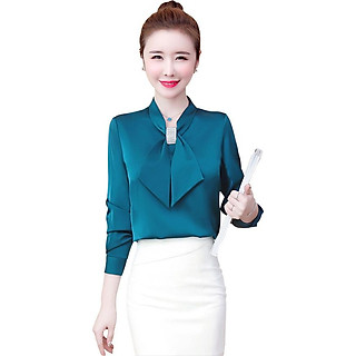 Áo sơ mi cổ nơ kết cườm