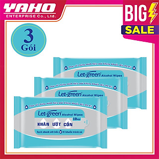 Combo 3 Gói Khăn Ướt Cồn LET-GREEN 10 Miếng/Gói
