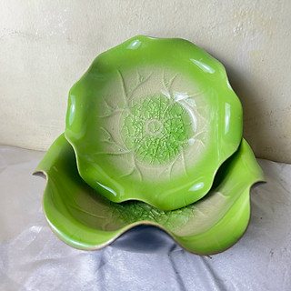 Bát Thả Hoa Sen Bát Tụ Lộc "Minh Đường Tụ Thủyin Men Thủy Tinh Xanh Bát Tràng