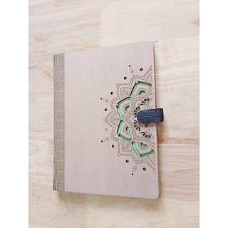 Sổ Tay Handmade Bìa Gỗ Khắc Hoa Văn Tai Da