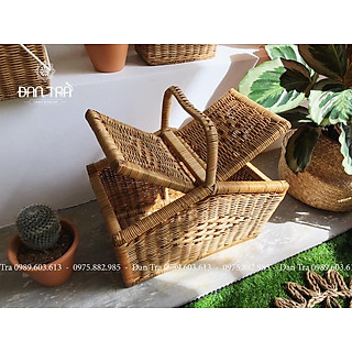Giỏ Mây Picnic Khung Gỗ Đan Trà - Giỏ Mây Picnic Truyền Thống Đựng Bánh Mì- Giỏ Mây Decor Rẻ Đẹp- Mây Tre Đan Decor