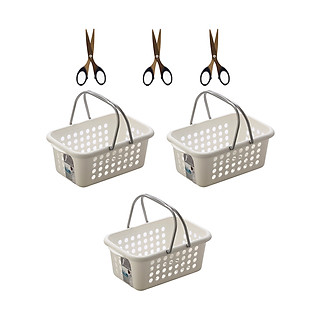 Combo Giỏ Nhựa Bền Chắc Có Tay Xách Tiện Lợi + Kéo Titan Cắt Thủ Công, Nhà Bếp - Nội Địa Nhật Bản