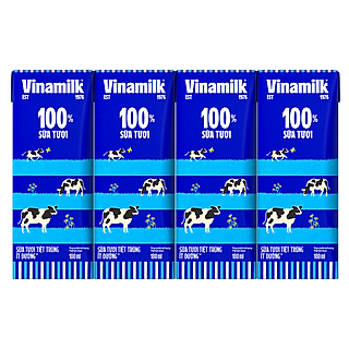 Lốc 4 Hộp Sữa Tươi Vinamilk 100% Ít Đường 180Ml