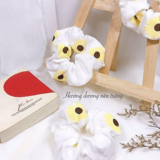Dây buộc Dây buộc tóc scrunchies hoa hướng dương nền trắng