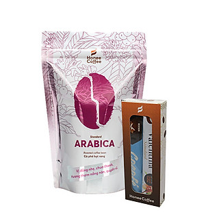 Cà Phê Hạt Rang Arabica Honee Coffee 250g - Tặng Hộp 4 Gói Hòa Tan Honee Coffee 4 Gói Hòa Tan Hương Vị Quế - Dừa - Trà Xanh - Phấn Hoa