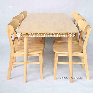 Bàn ghế ăn gỗ cao su (bàn 160cm chân tròn +6 ghế mango)