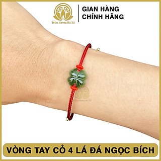 Vòng tay cỏ 4 lá đá ngọc bích phong thủy HÀ XÁ dây cáp đỏ đeo tay cặp đôi nam nữ may mắn tài lộc