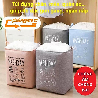 Túi đựng chăn mền drap quần áo Washday vải vintage giỏ đựng cất đồ có quai xách chống ẩm chống bụi