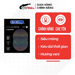 Bao cao su Shell Invisible siêu mỏng, kéo dài thời gian hộp 3 cái | GUNSHOP VIỆT NAM