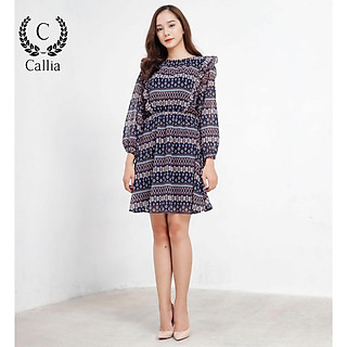 Đầm nữ Callia Riley xòe cổ tròn tay dài (Xanh đen)