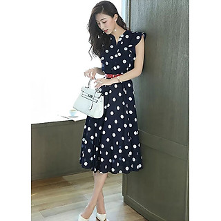 Đầm Nữ Xòe Chấm Bi - Đen (Size
