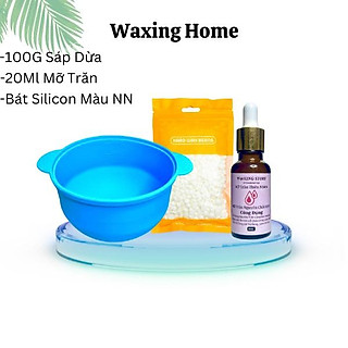 Combo sáp wax thơm kèm Bát silicon + Mỡ trăn tặng que gỗ