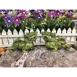 Cặp Tỳ Hưu phong thủy đá ngọc serpentine - Dài 13 cm