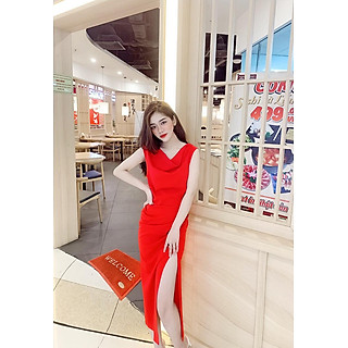 ĐẦM ÔM BODY CỔ ĐỔ XẺ TÀ