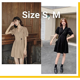 AV6600 - Đầm suông cổ vest tay ngắn tùng đắp chéo dập ly xinh xắn