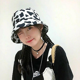 Nón thời trang, mũ BUCKET bò sữa phối vải kaki vành cụp thời trang nữ