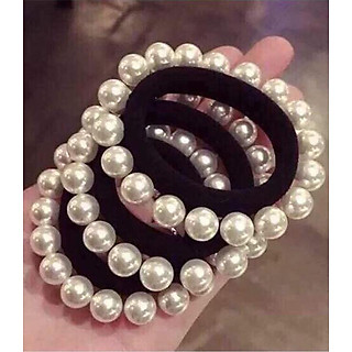 Set 3 Cột Tóc Dây Chun Buộc Tóc Đính Ngọc Trai Xinh Xắn