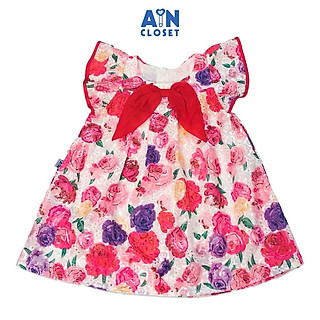 Đầm bé gái họa tiết Hoa hồng nơ đỏ voan thêu - AICDBGXPDSMA - AIN Closet