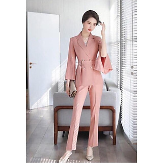 Set bộ vest công sở dáng dài tay xẻ duyên dáng