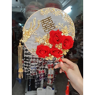Quạt tròn cổ trang - phụ kiện cưới Giang - quạt tròn đính chữ hỷ