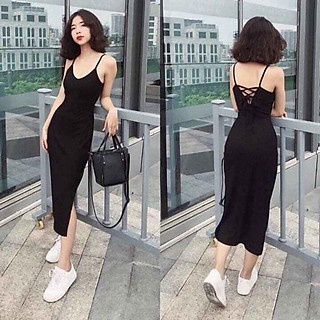 F504 Đầm hai dây có đan chéo sau lưng form dài