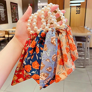 Sét dây buộc tóc đính ngọc , chun buộc tóc nơ ruy băng , thời trang phong cách Hàn Quốc ( 5 chiếc/1 sét) ( Giao màu ngẫu nhiên)